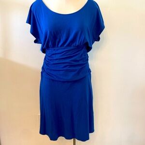 LILLA P Cobalt Blue Ruched Midi Dress Pima Cotton Modal Spandex Size Small